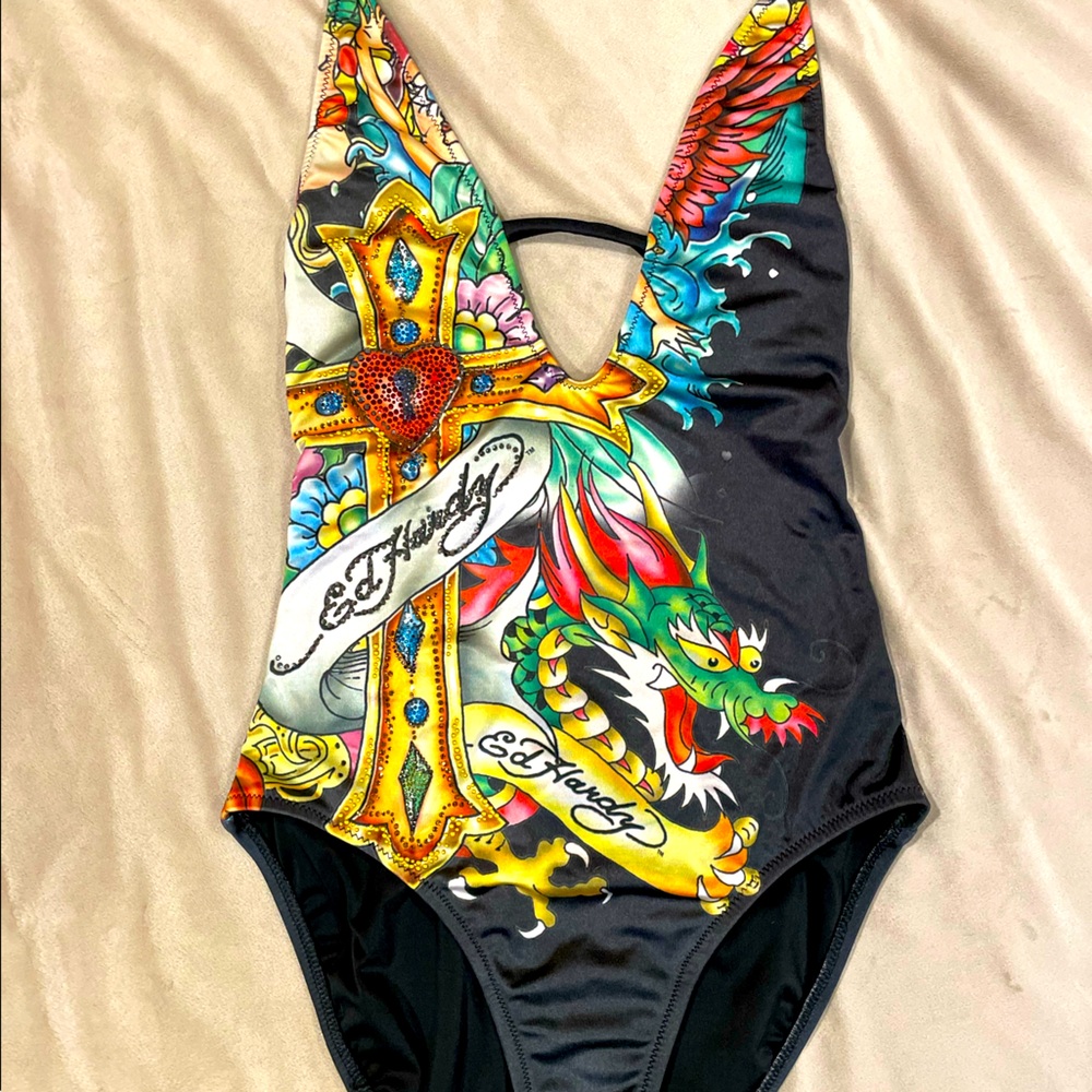 ED HARDY WOMENS ONE PIECE SWIM SUIT SIZE SMALL